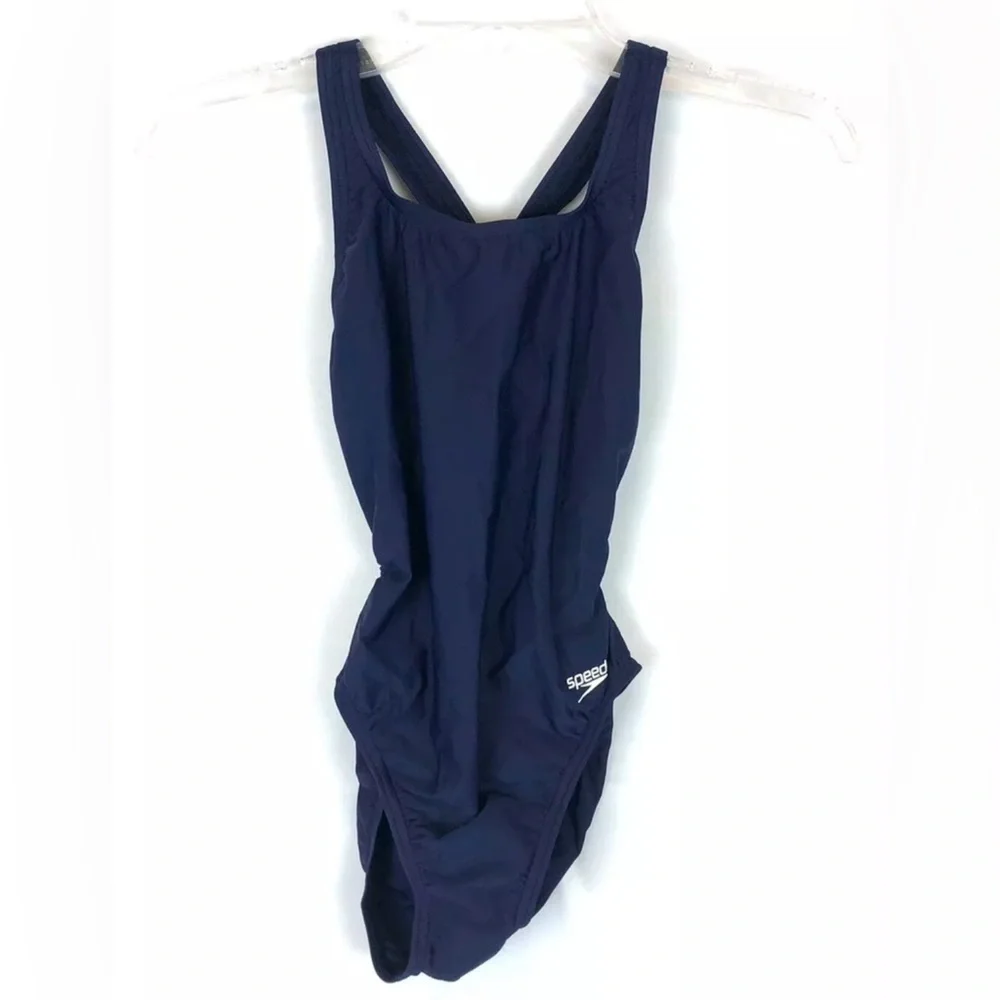 Speedo Women’s Powerflex Pro Solid Blue One Piece Swimsuit Size 30
